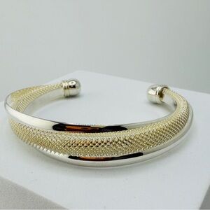 Mesh Center Kada Cuff Silver Tone Bracelet Unisex